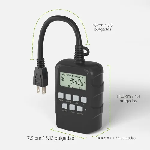 Vista 8 de BN-LINK Temporizador programable digital resistente para exteriores de 7 días BND/U78, 125VAC, 60Hz, doble salida, resistente a la intemperie