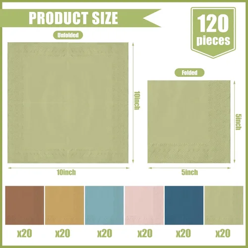 Vista 2 de AnyDesign Servilletas de cóctel multicolor, 120 unidades, color bohemio, servilletas de papel desechables de color neutro, 2 capas para recuerdos