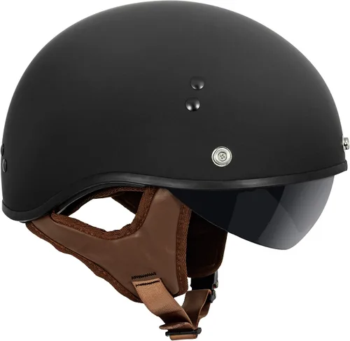 Vista 2 de VCAN Cruiser - Casco de motocicleta de media cara con visera abatible, pico extraíble y hebilla de liberación rápida
