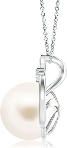 Vista 2 de Angara Round Pearl Solitaire Pendant with Diamond for Women Plata esterlina