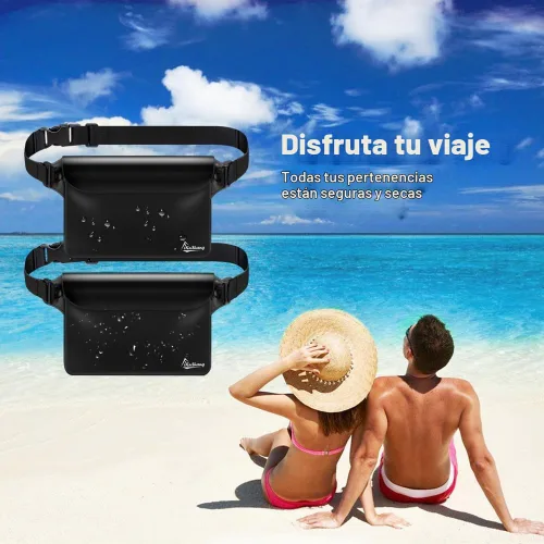Vista 6 de Riñonera impermeable, bolsa seca para teléfono para playa, natación, kayak Negro+Negro