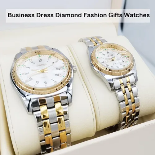 Vista 5 de SKMEI Watches for Couples Men and Women His and Hers Pair Watch Set Husband Wife Valentines Matching Wedding Gifts Classic Stainless Luxry Business