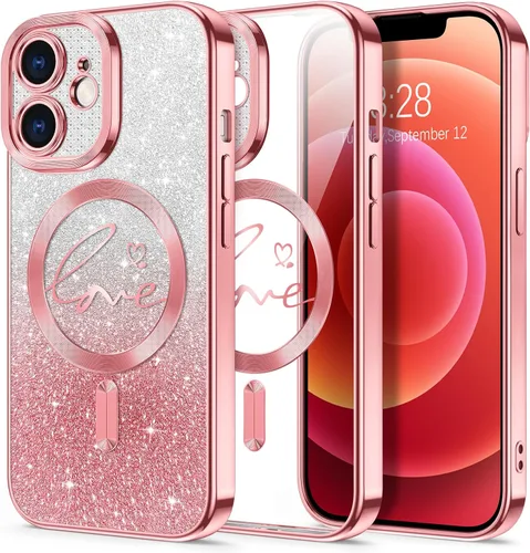 Vista 182 de Hython Funda para iPhone Air con purpurina, compatible con MagSafe Love Heart fundas magnéticas transparentes para teléfono para mujeres y niñas