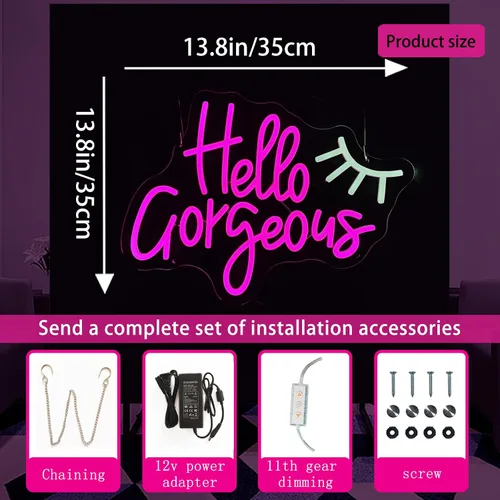 Vista 6 de Letreros de neón Hello Gorgeous para decoración de pared, letrero de 13.8 * 13.8 pulgadas de luz rosa para boda, decoración de compromiso