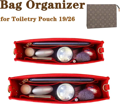 Vista 2 de MISIXILE Organizador de fieltro para bolso con cremallera y hebillas doradas, organizador de bolso, bolsa de aseo para 19 y 26 (rojo-S)