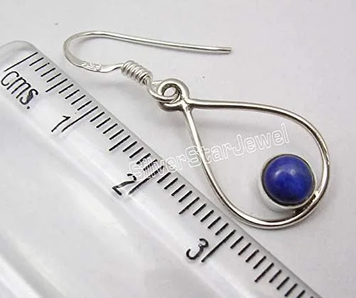 Vista 3 de SilverStarJewel Pendientes de lázuli azul marino de plata de ley 925 de 1.4 pulgadas, joyería de las mejores ofertas del Día del Trabajo, Metal