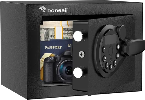 Vista 9 de Bonsaii caja fuerte con teclado electrónico, caja de seguridad de acero con llave, 0.23 pies cúbicos, 9.06 pulgadas de ancho x 6.69 pulgadas