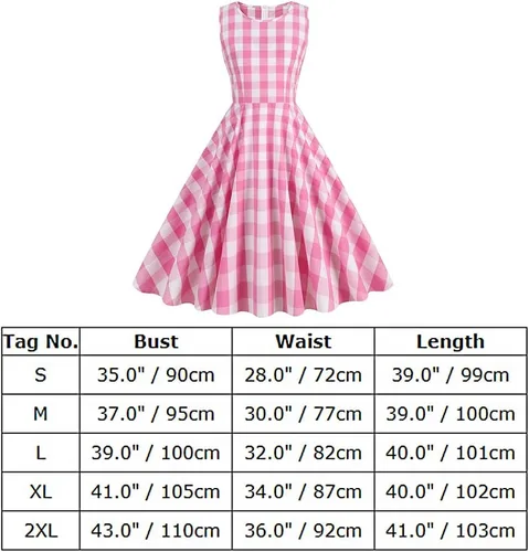 Vista 7 de ODASDO Vestido de cuadros rosa para mujer, estilo vintage, Rockabilly de los años 50, con tirantes delgados, acampanado, vestido midi para cóctel