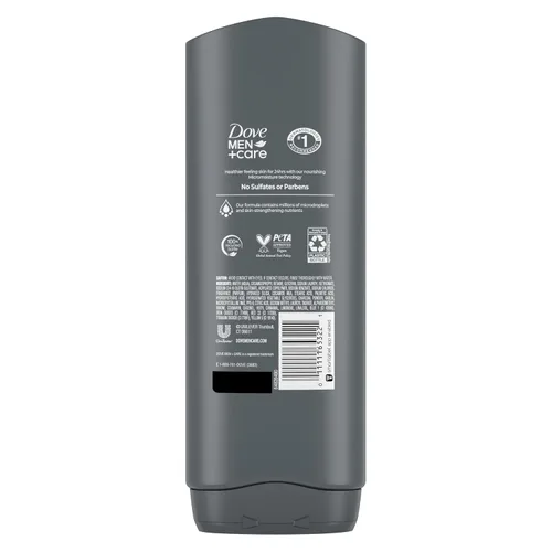 Vista 2 de DOVE MEN + CARE Body and Face Wash 4 unidades de carbón purificador + gel de baño de arcilla para hombres con tecnología de microhumedad nutritiva