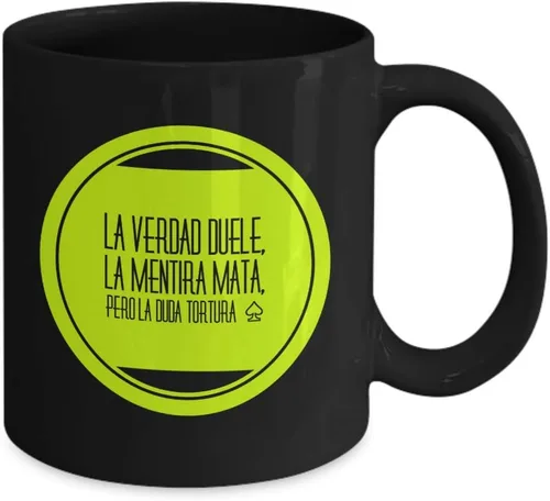 Vista 2 de Taza Cafe Verdad Vaso, taza de café divertidas, tazas personalizadas, taza de café inspiradoras, taza con mensajes positivos., 11onza, Negro
