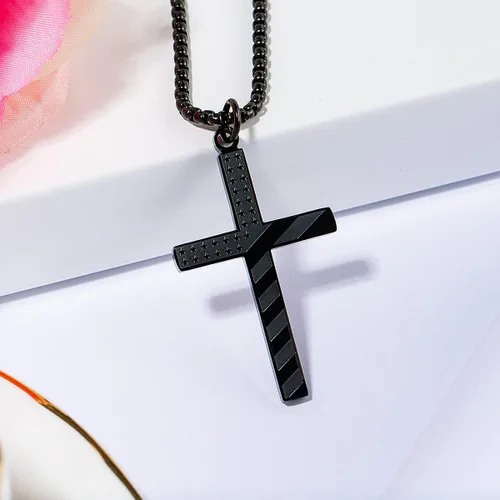 Vista 6 de Wolentty Collar con cruz de bandera estadounidense de acero inoxidable grabado religioso filipenses 413 joyería con colgante para hombre color negro