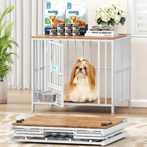 Vista 17 de Easycom 104 cm mueble de jaula para perros plegable, sin ensamblaje perrera decorativa para interior, jaulas para perros grandes (15.9-27.2 kg)