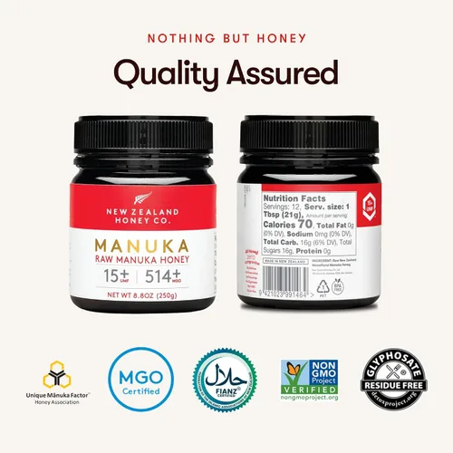 Vista 2 de New Zealand Honey Co. Miel de manuka cruda UMF 15+ MGO 514+, certificado UMF / 8.8oz