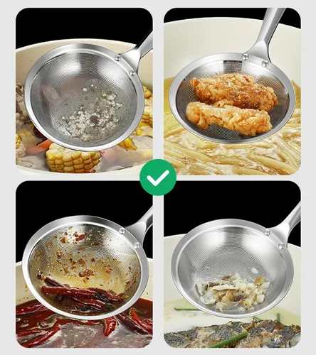 Vista 2 de Ugotit Cuchara espumadera de acero inoxidable, colador de malla fina para cocinar, desnatador de grasa y desnatador de olla caliente, accesorio