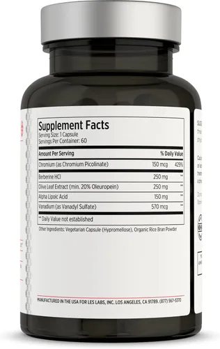 Vista 2 de LES Labs Insulin Health Metabolic Health and Support, metabolismo de lípidos y carbohidratos Berberina, cromo, hoja de olivo, ácido alfa lipoico