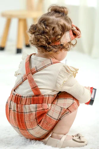 Vista 4 de YOUNGER STAR Conjunto de 3 piezas para niñas pequeñas, conjunto de mameluco floral + falda con correa