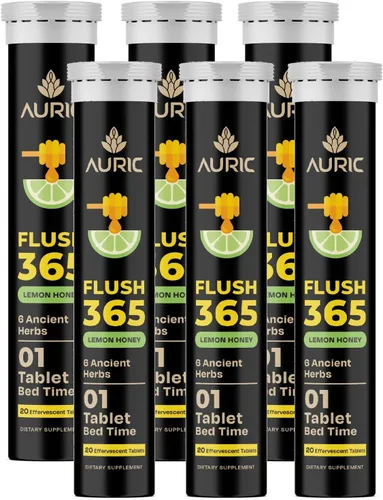 Vista 8 de Auric Flush 365 Tabletas efervescentes Fórmula de apoyo para el bienestar a base de plantas Sabor miel limón 20 tabletas