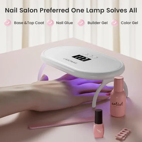 Vista 2 de LASONAS Lámpara de uñas LED UV para esmalte de gel de 24 W, luz UV, 3 ajustes de temporizador, secado rápido, mini lámpara de curado portátil
