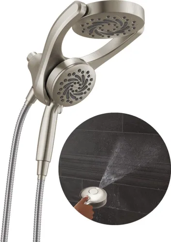 Vista 10 de Delta HydroRain - Cabezal de ducha doble 2 en 1 de 5 ajustes con spray ProClean, cabezal de ducha de alta presión dorado cepillado con rociador