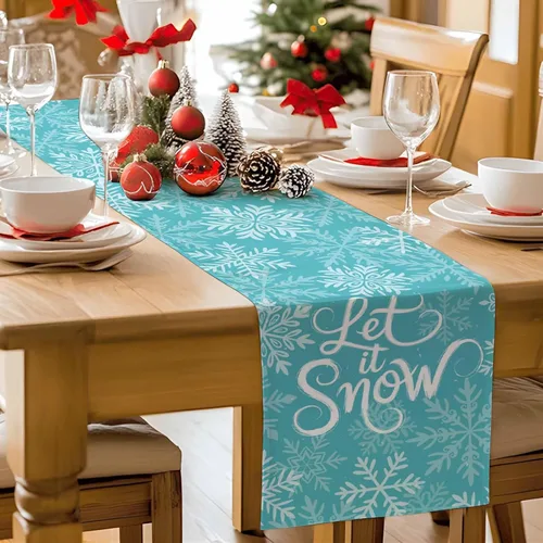Vista 3 de Christmas Table Runner Snowflake Winter Holiday Table Runners for Christmas Non-Slip Teal Blue Dinner Runner Party Decorations 13x36 Inch