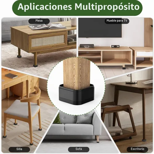 Vista 4 de Elevadores de cama cuadrados apilables negros de 1.38 pulgadas para muebles