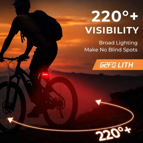 Vista 7 de luz trasera recargable para bicicleta de 150 lúmenes, luz trasera impermeable IPX6 para bicicleta, linterna de seguridad visible de 220°, 5 modos