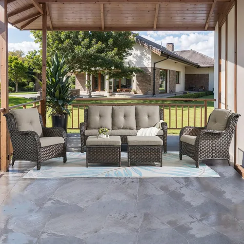 Vista 35 de HUMMUH Juego de 2 sillas de mimbre para patio, sillas de comedor de ratán de polietileno para exteriores, con cojines de asiento de 4 pulgadas