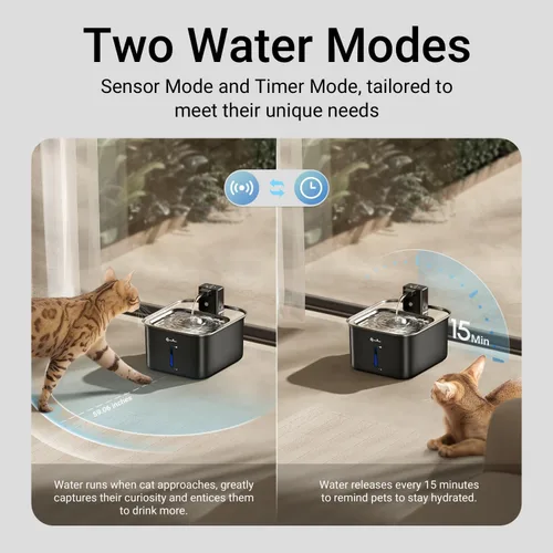 Vista 4 de DownyPaws Fuente de agua para gatos de acero inoxidable inalámbrica, fuente de agua inalámbrica FurSink de 101 oz/3 L para gatos, fuentes para gatos