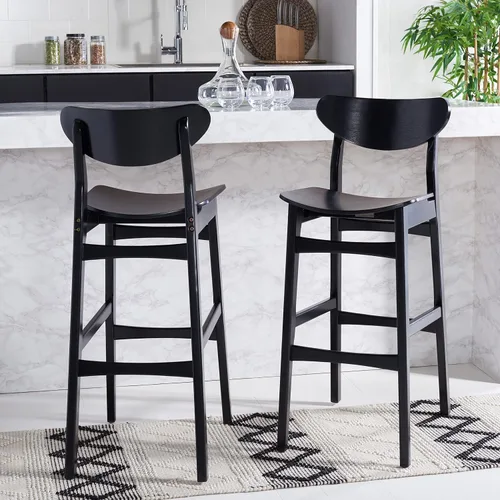 Vista 2 de SAFAVIEH Home Collection Thaxton Mid-Century Farmhouse - Juego de 2 taburetes de bar (30 pulgadas), color negro