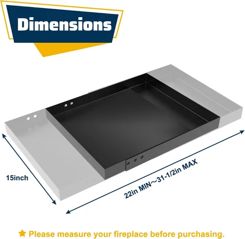 Vista 2 de Bandeja rectangular para chimenea, cenicero expandible para recoger cenizas, acero galvanizado con recubrimiento en polvo, soporte ajustable