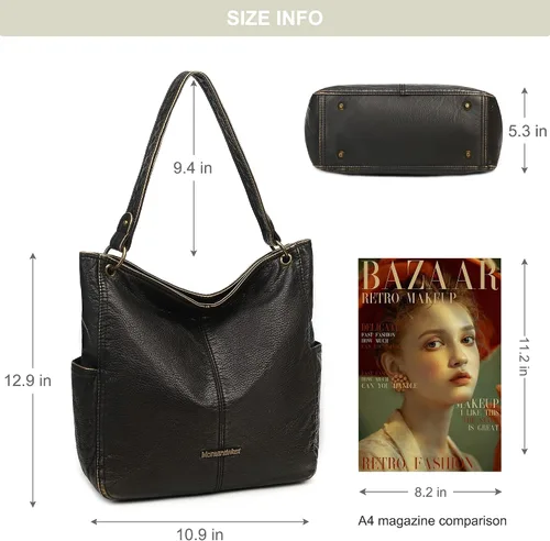 Vista 6 de Montana West Stone Washed Leather Hobo Purses for Women Soft Top Handle Shoulder Bag with Wallet 2PCS Set