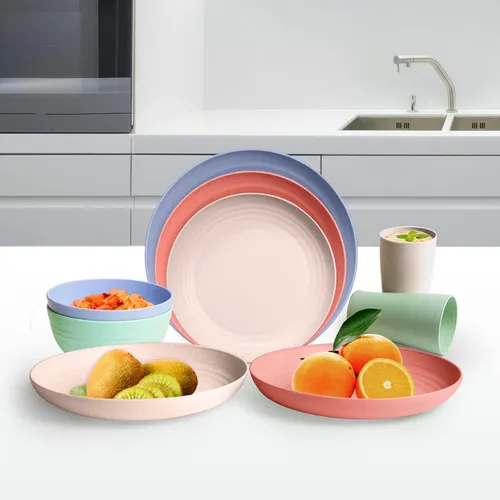Vista 7 de Platos ligeros de paja de trigo, juego de 4 platos y platos irrompibles, aptos para lavavajillas y microondas, no tóxicos, sin BPA y saludables