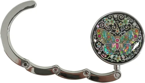 Vista 3 de Gancho magnético plegable para bolso de perla madre, clip de mesa, soporte para bolso de mano (Mariposa Arabesque)