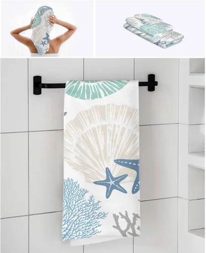 Vista 7 de Seven Roses Juego de toallas de baño costeras, toallas de baño suaves y absorbentes, toallas de baño náuticas con estrellas de mar para baño Kicthen
