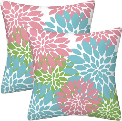 Vista 10 de Juego de 2 fundas de almohada decorativas de dalia azul marino, rojo, gris, dalia floral, para interiores y exteriores, funda de almohada de Floral 1