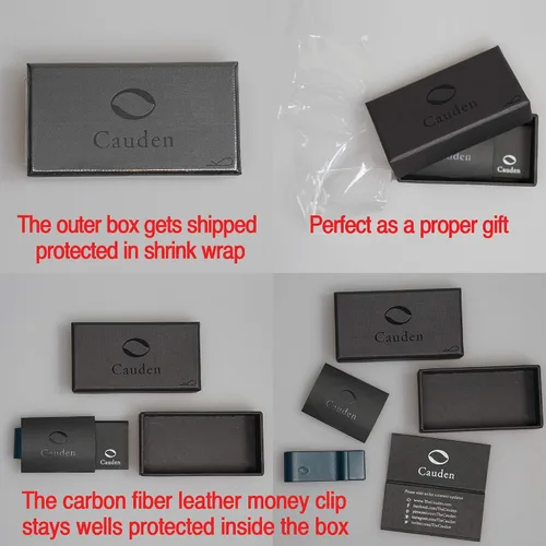 Vista 2 de Cauden Moneyclip de piel de fibra de carbono con soporte para tarjetas