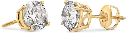 Vista 2 de Aretes de oro blanco de 14k de la colección de Tienda con certificación AGS con poste de rosca y tuerca color J-K claridad I1-I2