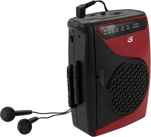 Vista 3 de GPX Reproductor de casete portátil, compatible con auriculares, 3.54 x 1.57 x 4.72 pulgadas, requiere 2 pilas AA, no incluidas, rojo/negro (CAS337B)