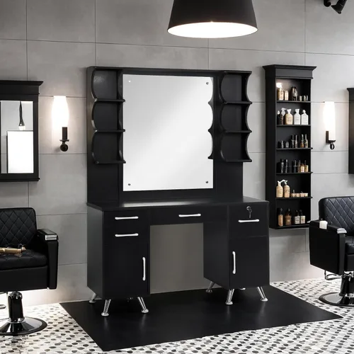 Vista 2 de BarberPub Set de tocador con espejo Maquillaje Mesa Spa Belleza Styling Barber Station Equipo 3143 (negro)