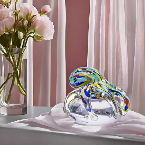 Vista 7 de Figura de pulpo de cristal soplado a mano en bola de cristal, coleccionable de criatura marina hecha a mano, pisapapeles y decoración de acuario