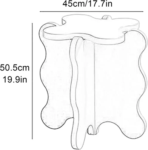 Vista 2 de HM&DX Mini mesa de centro de pétalos, mesa auxiliar de madera maciza con ondas de dibujos animados con patas en forma de X, mesas auxiliares