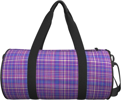 Vista 6 de Large Duffle Bag for Travel - Retro Purple Plaid Print Gym Bag for Women Men, Travel Foldable Bags for Women Men with Zippered Multiple Pockets