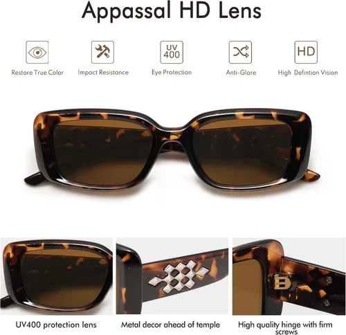 Vista 5 de Appassal Gafas de sol rectangulares de moda para mujer, marco cuadrado retro, Sunnies AP3641