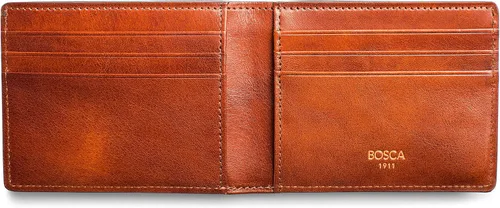 Vista 4 de Bosca Billetera pequeña de cuero plegable para hombre, Ámbar, Colección Dolce - Cartera pequeña plegable