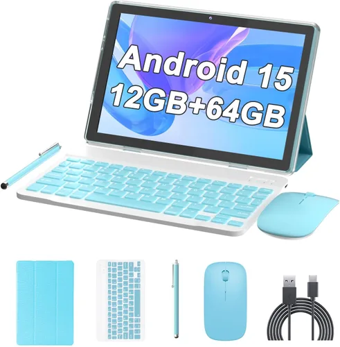 Vista 11 de Tableta de 10 pulgadas Android 15 (NO GO) Tablets 2 en 1 tableta con teclado 12 GB RAM+64 GB ROM (soporta expansión de 1 TB) Tableta 2MP+8MP Cámara