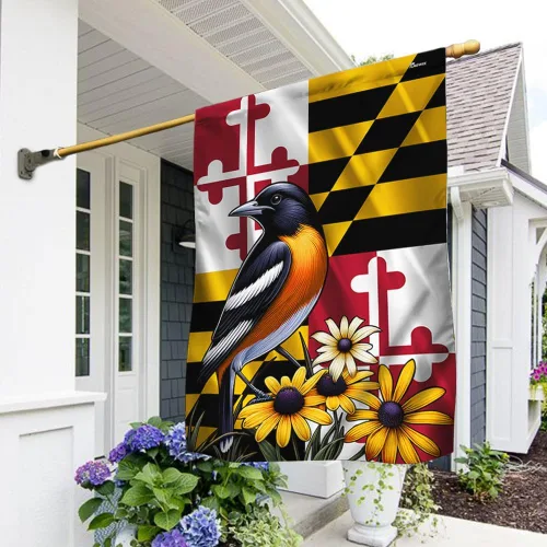 Vista 2 de FLAGWIX Bandera Americana - Bandera del Estado de Maryland con Oriole de Baltimore y Flor de Ojo Negro, Bandera Premium de Poliéster Decorativa