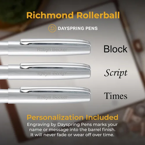 Vista 3 de Dayspring Pens Richmond - Bolígrafo de punta redonda, acabado cromado, grabado personalizado: graduación, nuevo trabajo, promoción u regalo