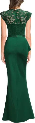 Vista 2 de MISSMAY Vestido largo de boda formal sin mangas con encaje floral retro para mujer