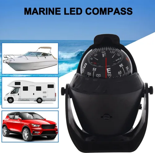 Vista 6 de Brújula marina navegación ligera LED compás automotriz electrónica pivotante para barco coche camión