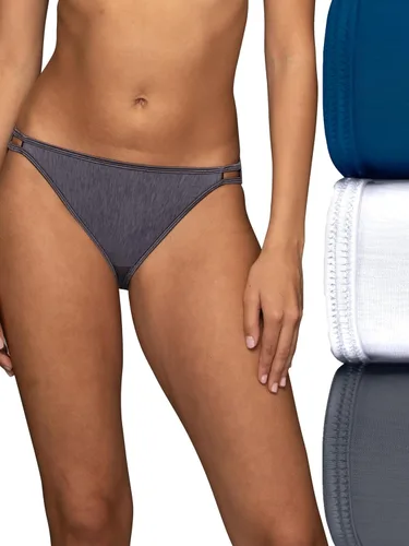 Vista 43 de Vanity Fair Bragas de bikini con tira para mujer, Illumination, con elástico sedoso y ribete de satén Paquete de 3 Negro (Midnight Black)